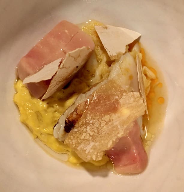 Smyth Dungeness Crab and foie gras with scrambled Kani Miso