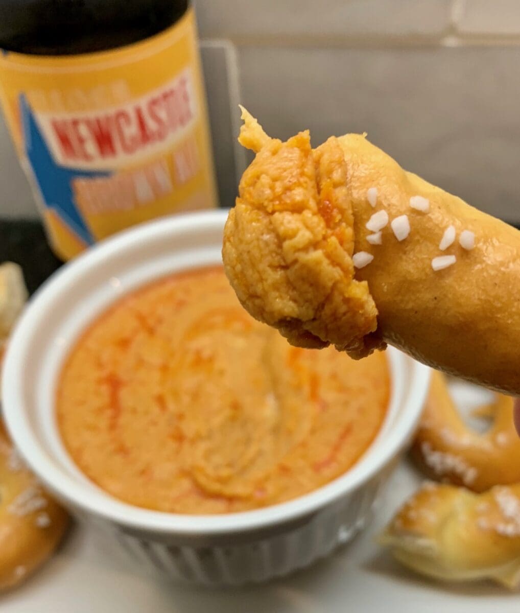 beer cheese with pretzel