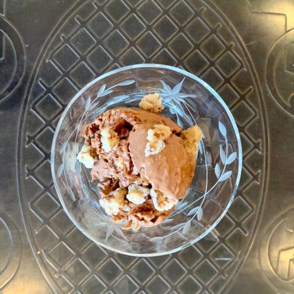 chocolate bourbon gelato with praline pecans