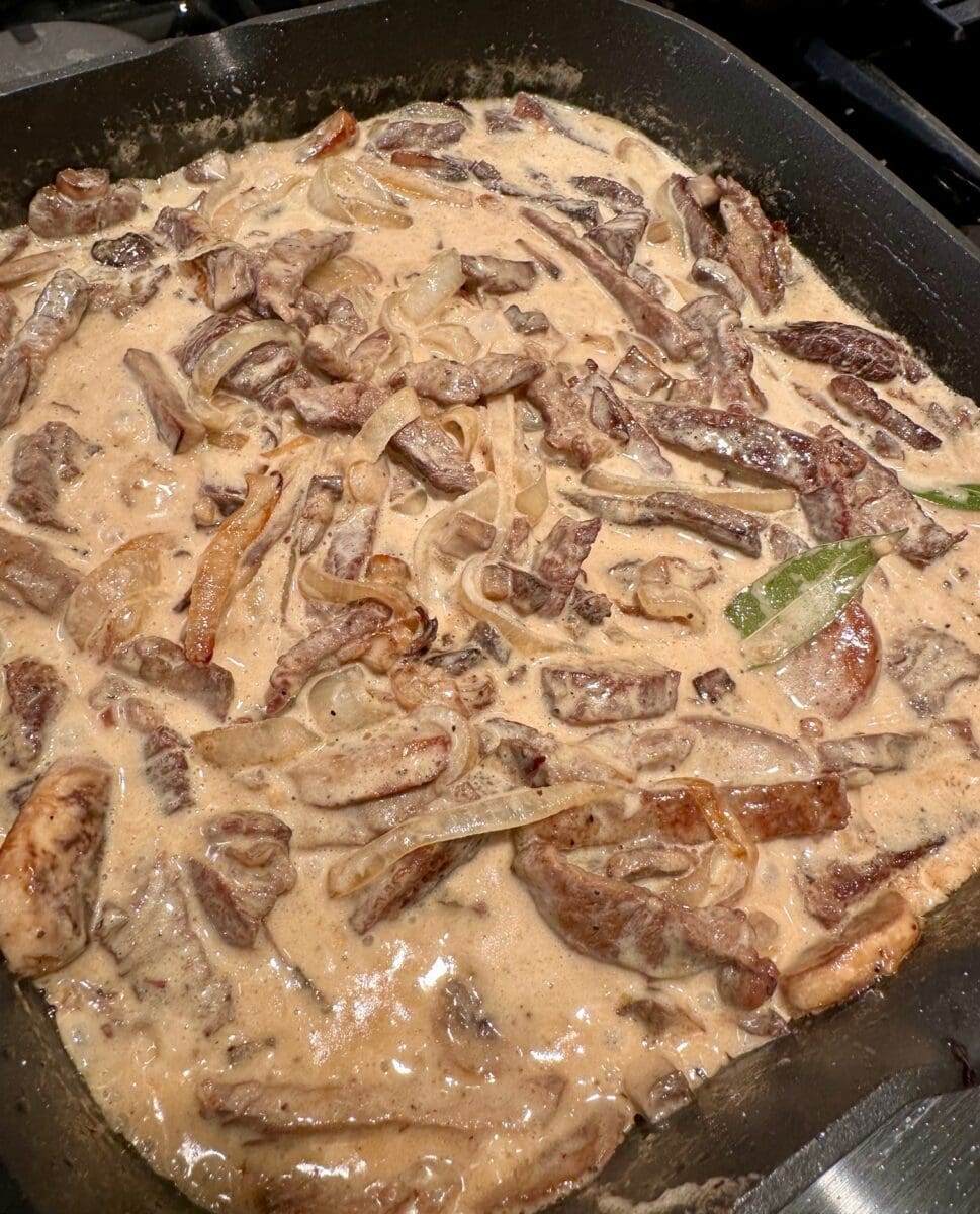 finished prime rib stroganoff sauce