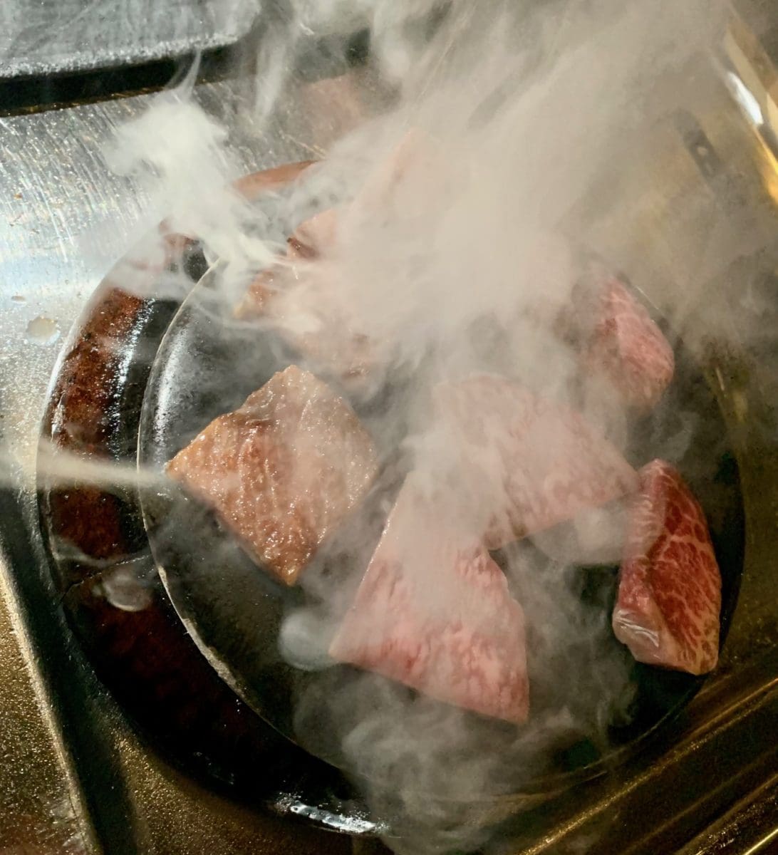 Searing beef