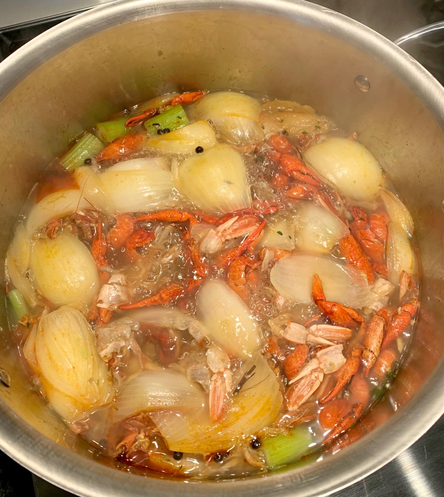 shellfish stock ready to boil