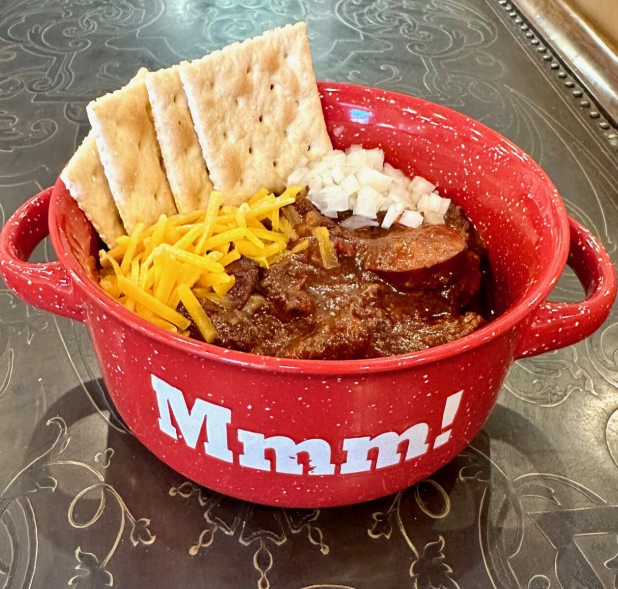 smoked rib and sausage chili main