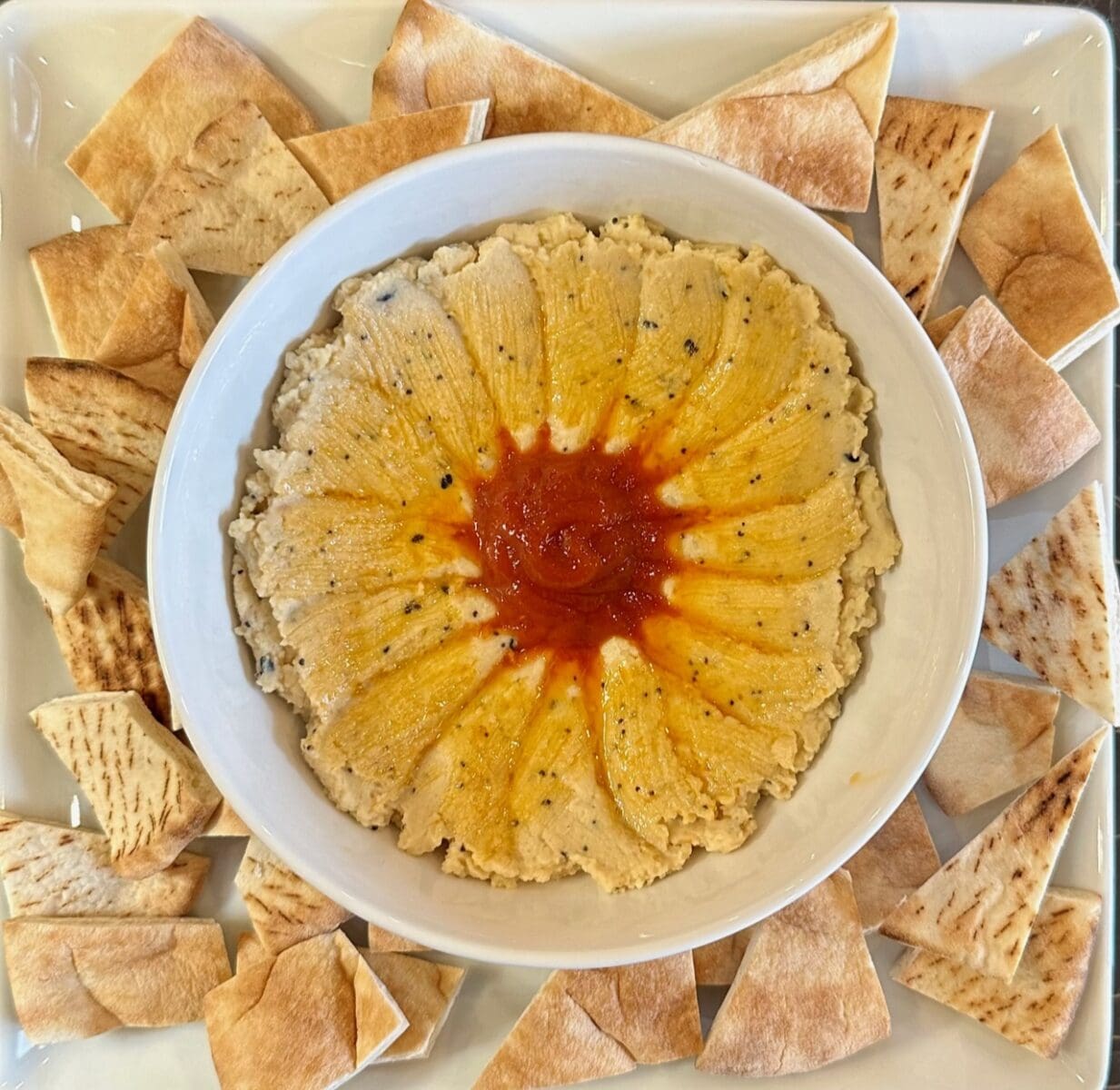 everything bagel hummus with mexican hot sauce 